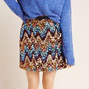 Anthropologie Maeve Zig-Zag Sequined Mini Skirt size 0